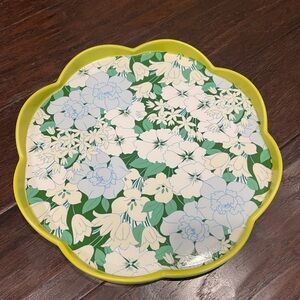 Anthropologie Lyla Scalloped Yellow & Green Floral Round Tray